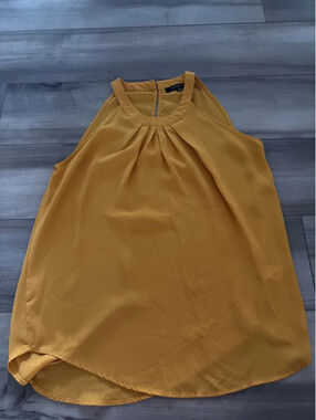 Ellen Weaver Women's Mustard Yellow Polyester Shirt Sleeveless Size Small EUC